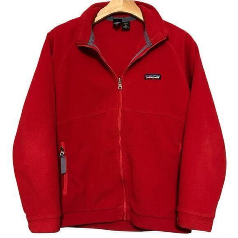 Patagonia Vintage USA Kids Size L 12 Red Vintage Zip Up Fleece Synchilla Jacket